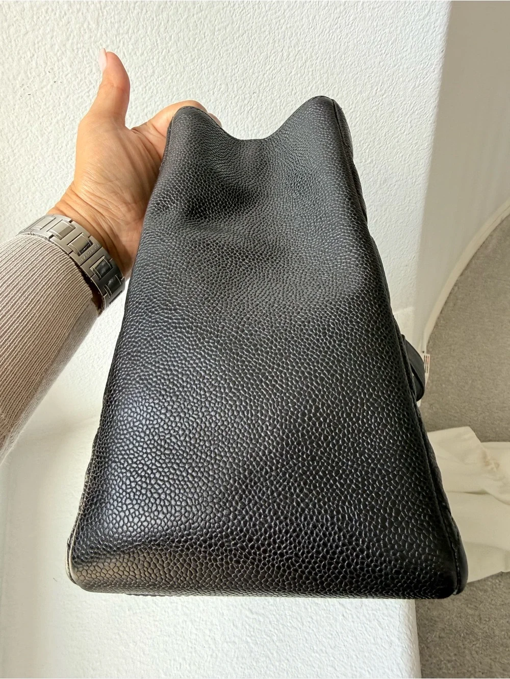 CHANEL Grand Shopping Tote Black Caviar Leather with Gold Hardware - Authentic